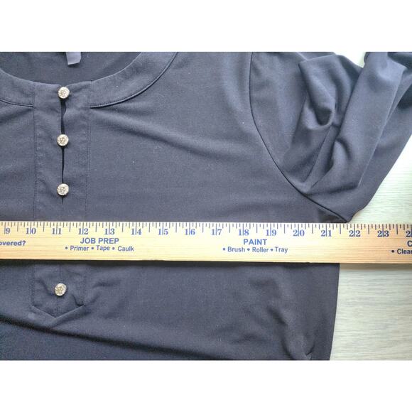 TOP/BLOUSE-ANNE KLEIN-Black-Gold Button Front Neckline-3/4 Sleeves-Size XL - Picture 10 of 14